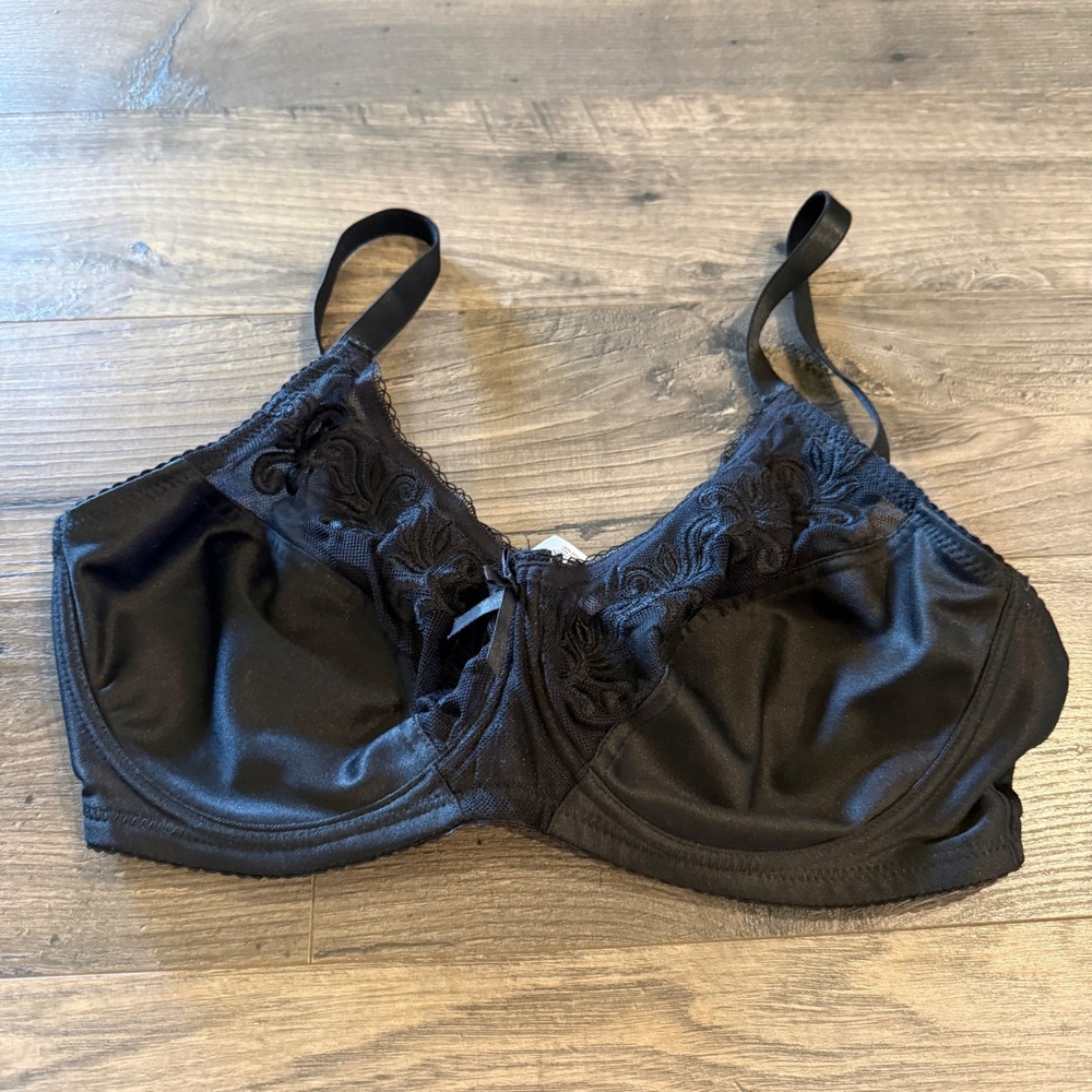 Body Form Black Underwire Bra‎ Floral Embroidery Adjustable Straps 36D 2794-49